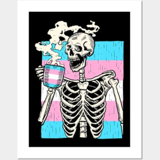 Skeleton Drinking Coffee LGBT-Q Transgender Pride Trans Posters and Art